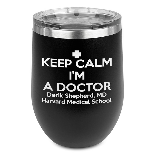 Custom Medical Doctor Stemless Stainless Steel Wine Tumbler - Black - Double Sided (Personalized)