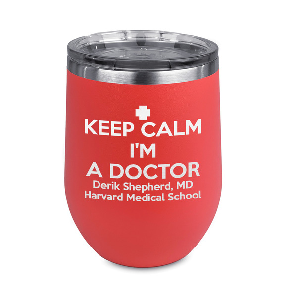 Custom Medical Doctor Stemless Stainless Steel Wine Tumbler - Coral - Double Sided (Personalized)