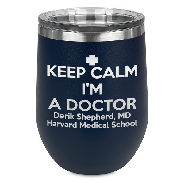 Custom Medical Doctor Stemless Stainless Steel Wine Tumbler - Navy - Double Sided (Personalized)