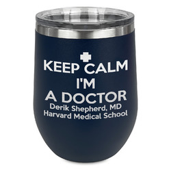 Medical Doctor Stemless Stainless Steel Wine Tumbler - Navy - Single Sided (Personalized)