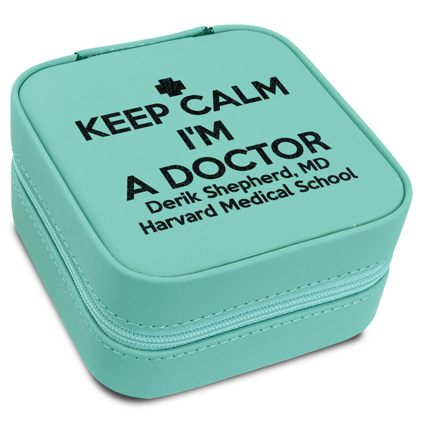 Custom Medical Doctor Travel Jewelry Box - Teal Leather (Personalized)