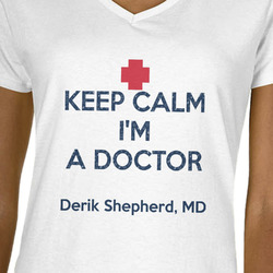 Medical Doctor Women's V-Neck T-Shirt - White - Large (Personalized)