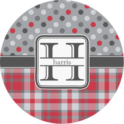 Red & Gray Dots and Plaid Multipurpose Round Labels - 1" (Personalized)