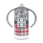 Red & Gray Dots and Plaid 12 oz Stainless Steel Sippy Cup (Personalized)