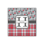 Red & Gray Dots and Plaid Wood Print - 12x12 (Personalized)