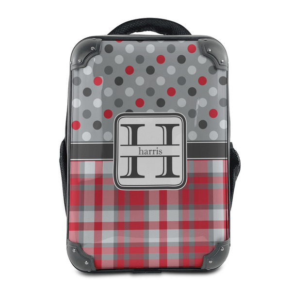 Custom Red & Gray Dots and Plaid 15" Hard Shell Backpack (Personalized)