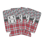 Red & Gray Dots and Plaid Can Cooler (16 oz) - Set of 4 (Personalized)