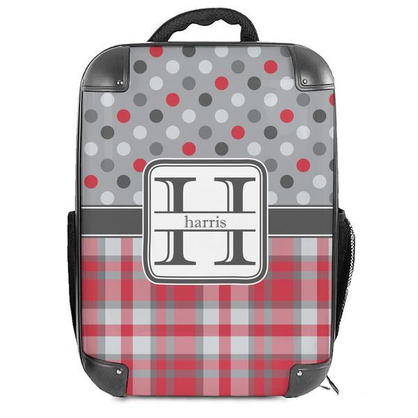 Custom Red & Gray Dots and Plaid 18" Hard Shell Backpack (Personalized)