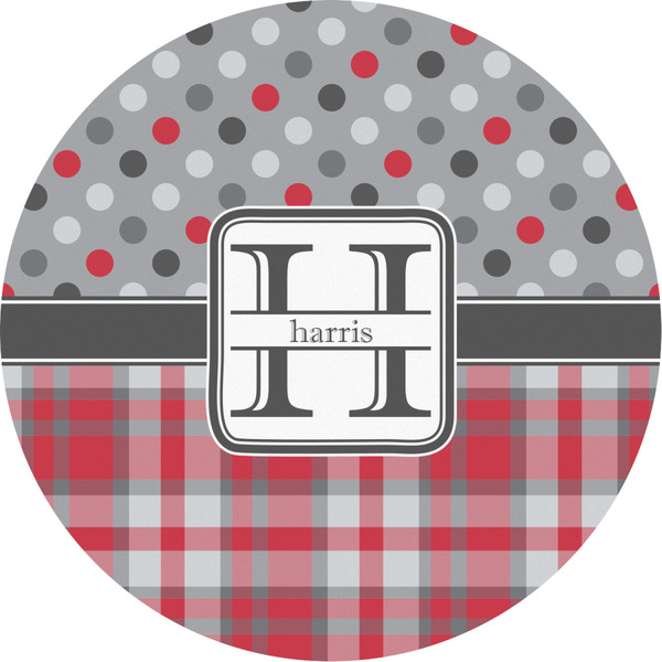 Custom Red & Gray Dots and Plaid Multipurpose Round Labels - 2" (Personalized)