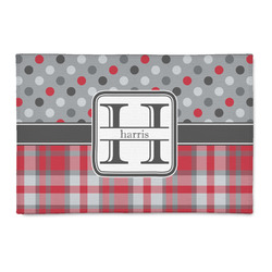 Red & Gray Dots and Plaid Patio Rug (Personalized)