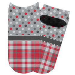 Red & Gray Dots and Plaid Adult Ankle Socks