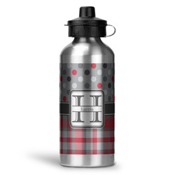 Red & Gray Dots and Plaid Water Bottle - Aluminum - 20 oz (Personalized)