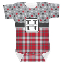 Red & Gray Dots and Plaid Baby Bodysuit 0-3 (Personalized)