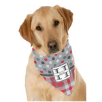 Red & Gray Dots and Plaid Dog Bandana Scarf w/ Name and Initial