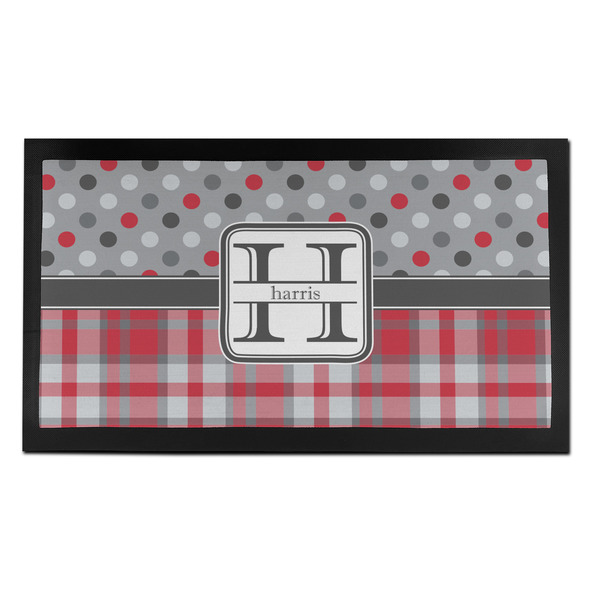 Custom Red & Gray Dots and Plaid Bar Mat - Small (Personalized)