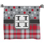 Red & Gray Dots and Plaid Bath Towel (Personalized)