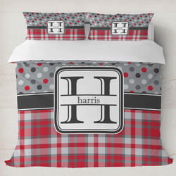Red & Gray Dots and Plaid Duvet Cover Set - King (Personalized)