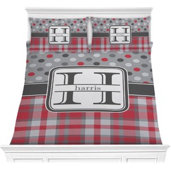 Red & Gray Dots and Plaid Comforter Set - Full / Queen (Personalized)