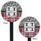 Red & Gray Dots and Plaid Black Plastic 5.5" Stir Stick - Double Sided - Round - Front & Back