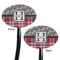 Red & Gray Dots and Plaid Black Plastic 7" Stir Stick - Double Sided - Oval - Front & Back