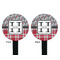 Red & Gray Dots and Plaid Black Plastic 7" Stir Stick - Double Sided - Round - Front & Back