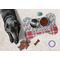 Red & Gray Dots and Plaid Bone Shaped Mat w/ Food & Water