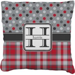 Red & Gray Dots and Plaid Faux-Linen Throw Pillow 26" (Personalized)