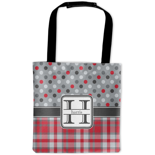 Custom Red & Gray Dots and Plaid Auto Back Seat Organizer Bag (Personalized)