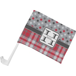 Red & Gray Dots and Plaid Car Flag - Small w/ Name and Initial