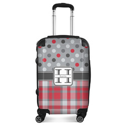 Red & Gray Dots and Plaid Suitcase - 20" Carry On (Personalized)
