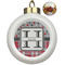 Red & Gray Dots and Plaid Ceramic Christmas Ornament - Poinsettias (Front View)