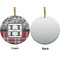 Red & Gray Dots and Plaid Ceramic Flat Ornament - Circle Front & Back (APPROVAL)