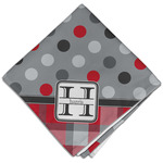 Red & Gray Dots and Plaid Cloth Dinner Napkin - Single w/ Name and Initial