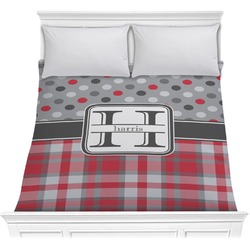 Red & Gray Dots and Plaid Comforter - Full / Queen (Personalized)