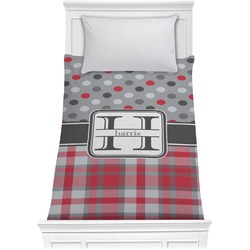 Red & Gray Dots and Plaid Comforter - Twin XL (Personalized)