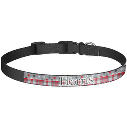 Red & Gray Dots and Plaid Dog Collar - Large (Personalized)