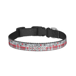 Red & Gray Dots and Plaid Dog Collar - Large (Personalized)