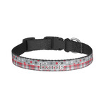 Red & Gray Dots and Plaid Dog Collar - Small (Personalized)