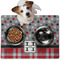 Red & Gray Dots and Plaid Dog Food Mat - Medium LIFESTYLE