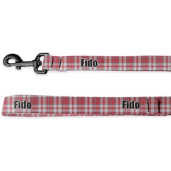 Red & Gray Dots and Plaid Deluxe Dog Leash - 4 ft (Personalized)