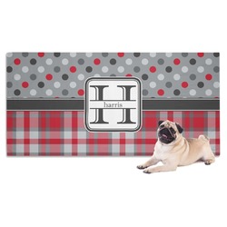 Red & Gray Dots and Plaid Dog Towel (Personalized)