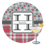 Red & Gray Dots and Plaid Printed Drink Topper - 3.5" (Personalized)