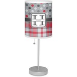 Red & Gray Dots and Plaid 7" Drum Lamp with Shade Linen (Personalized)