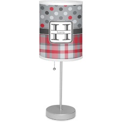Red & Gray Dots and Plaid 7" Drum Lamp with Shade Polyester (Personalized)