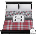 Red & Gray Dots and Plaid Duvet Cover - Full / Queen (Personalized)