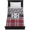 Red & Gray Dots and Plaid Duvet Cover - Twin XL - On Bed - No Prop