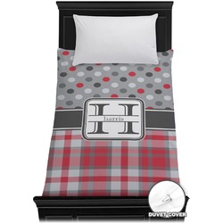 Red & Gray Dots and Plaid Duvet Cover - Twin (Personalized)