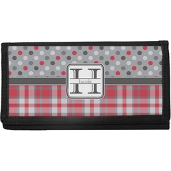 Red & Gray Dots and Plaid Canvas Checkbook Cover (Personalized)