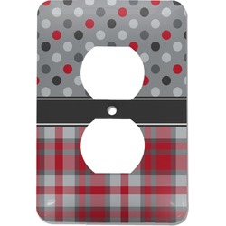 Red & Gray Dots and Plaid Electric Outlet Plate