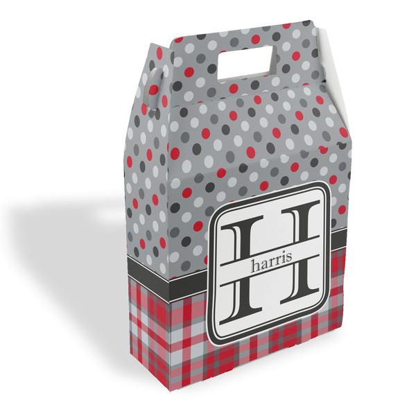 Custom Red & Gray Dots and Plaid Gable Favor Box (Personalized)